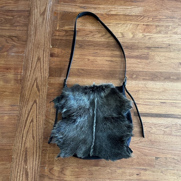 Henry Beguelin Designer Suede Leather Real Fur Crossbody Bag Western Italian - Picture 5 of 13
